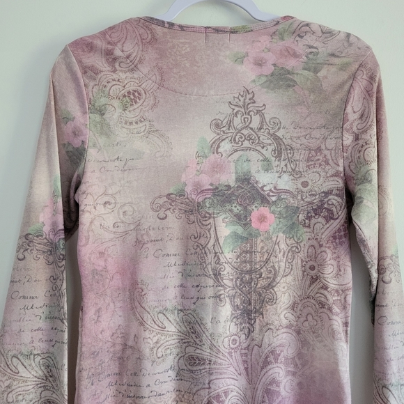 One World Floral Boho Gem Pink Crewneck Long Sleeve Top‎ M - Picture 5 of 7